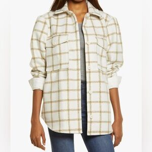 NWT$129 Treasure & Bond Womens Plaid Puff Sleeve Shirt Jacket Ivory Carsonpane M